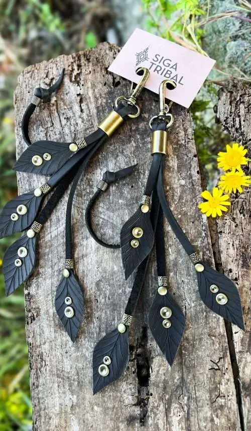 BLACK Leather Feather Clips by Siga Tribal