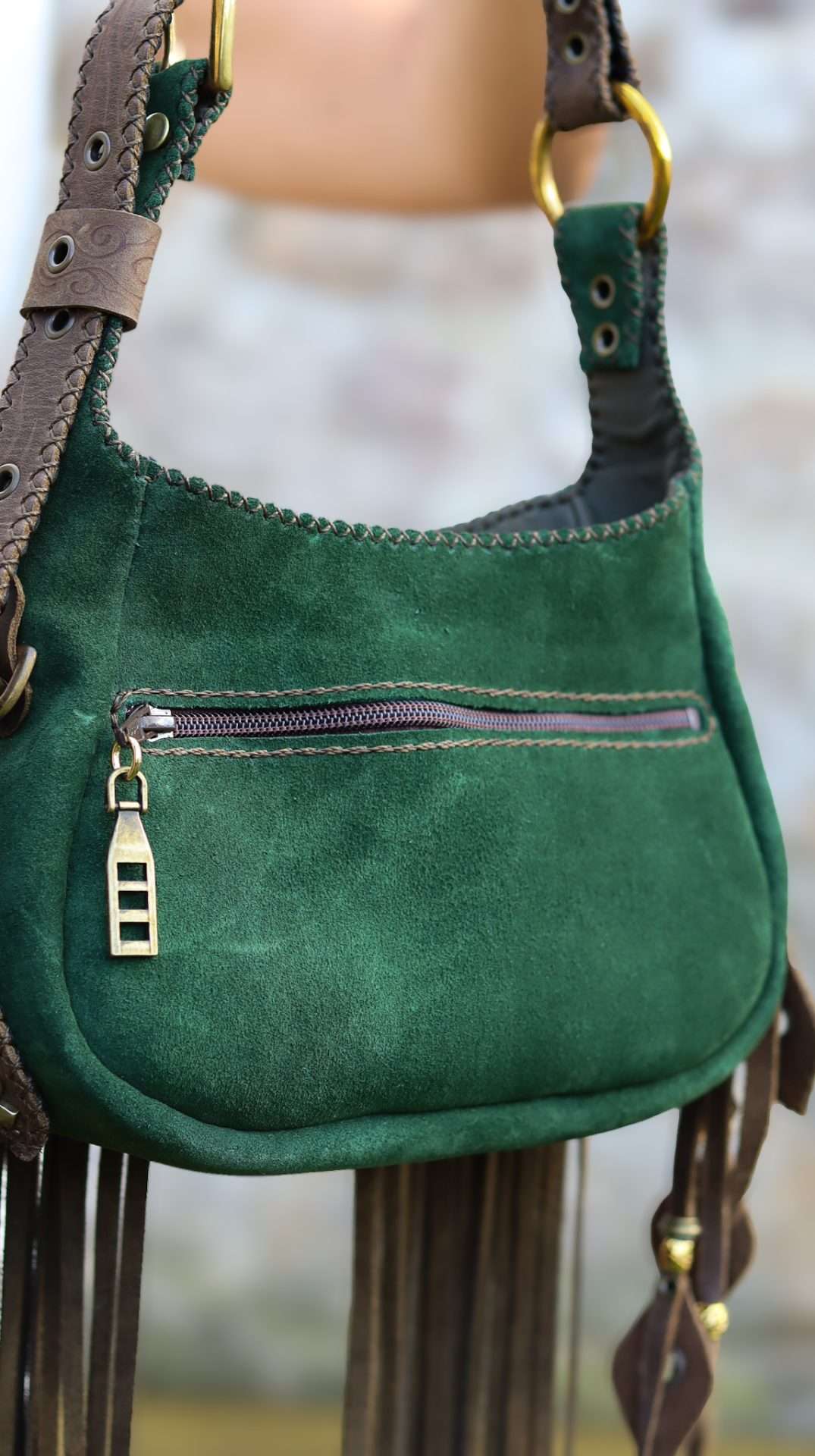 Handmade Bag By Siga Tribal Suede Green