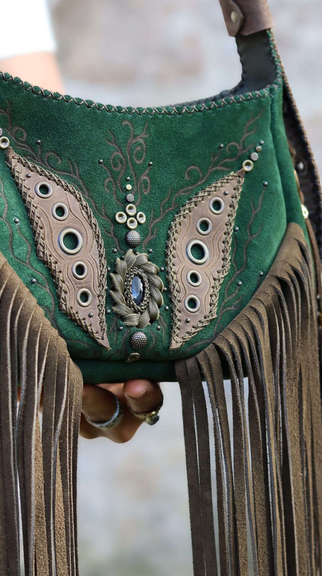 Handmade Bag By Siga Tribal Suede Green