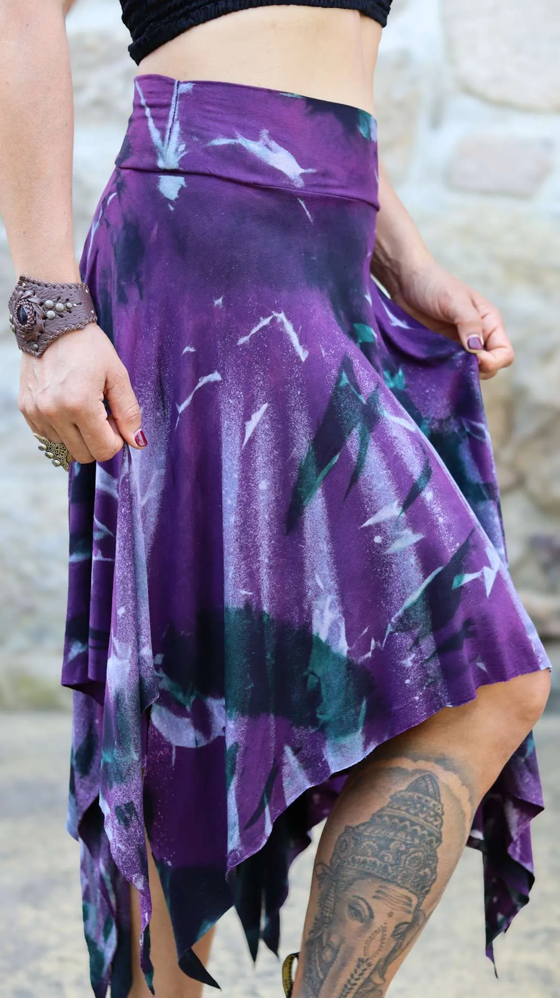 Tie Dye Asymmetrical Skirt in Amethyst Tones | SIGA Tribal