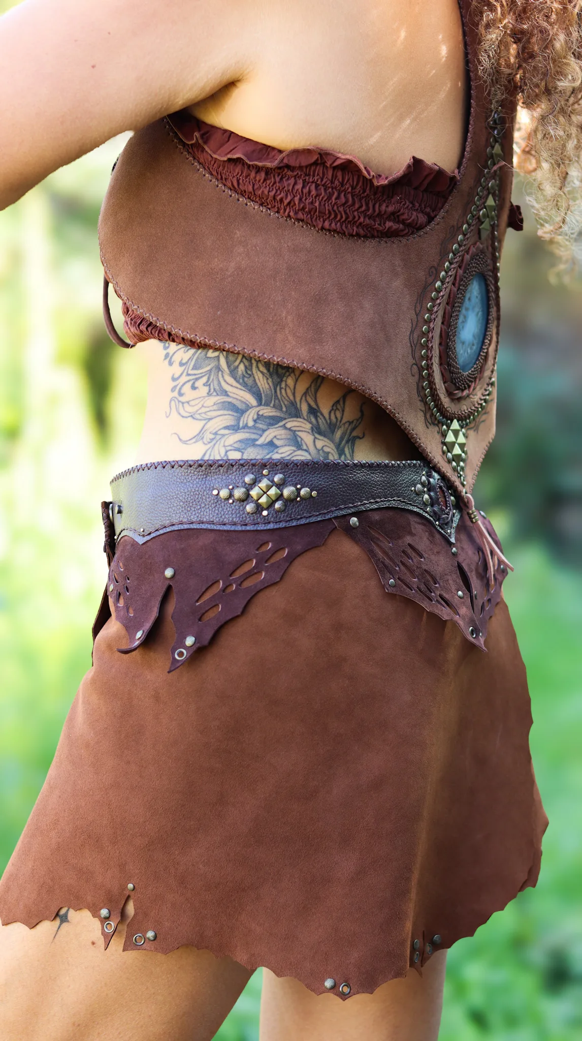OONA Mini Skirt · Handcrafted Leather Skirt with Red Jasper | Siga Tribal