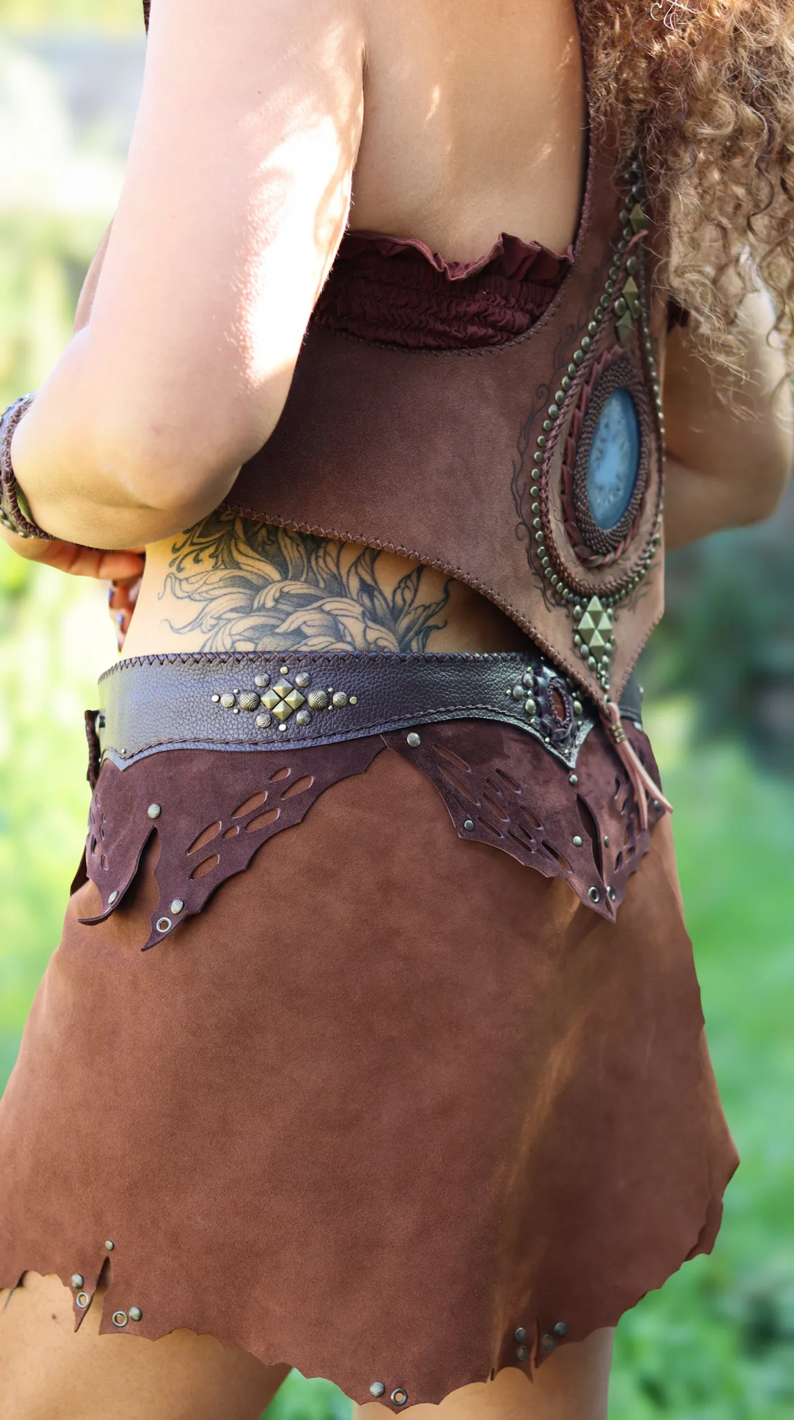 OONA Mini Skirt · Handcrafted Leather Skirt with Red Jasper | Siga Tribal