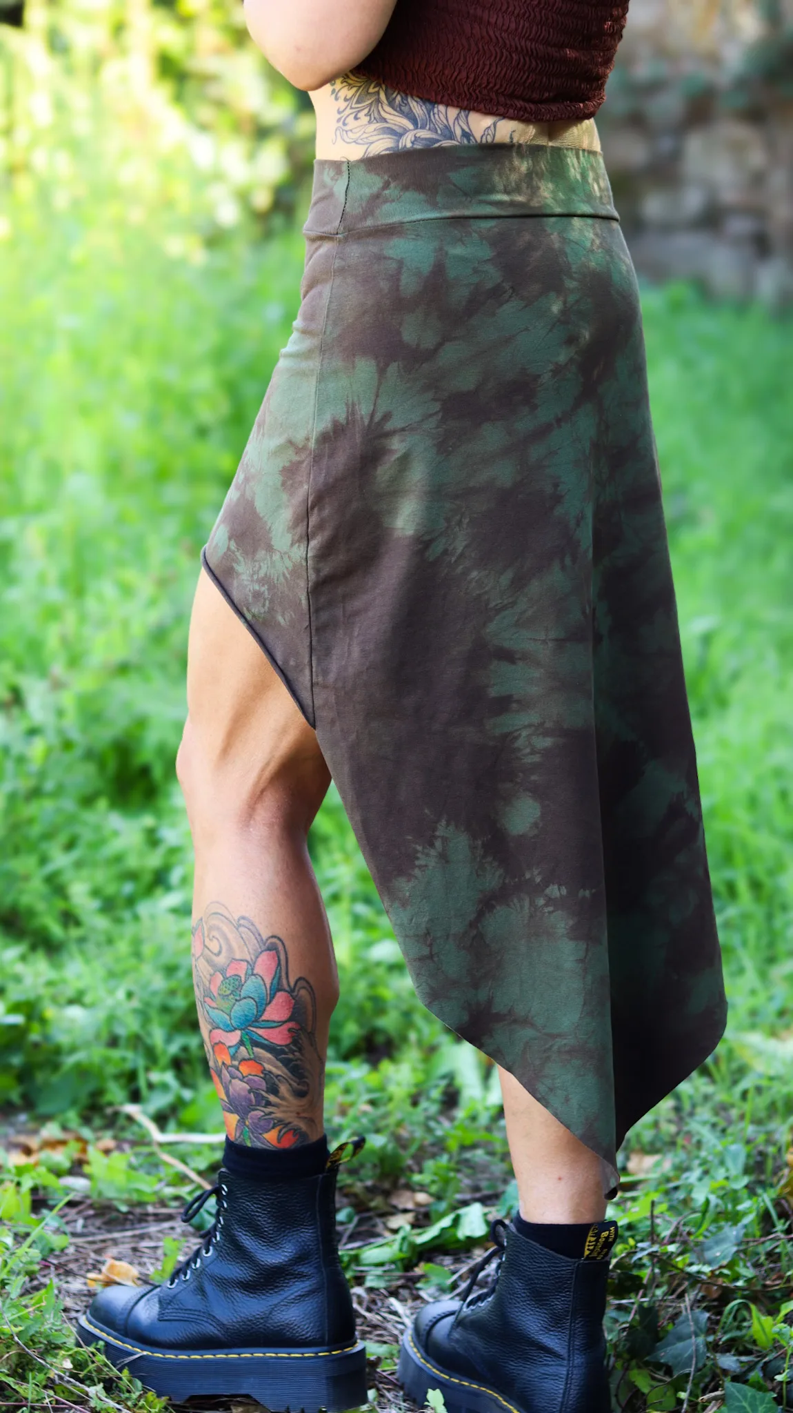 MOSSERA Skirt hand-dyed green and brown asymmetrical cotton skirt by Siga Tribal