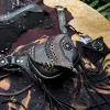 ORION Belt Bag – Black & Gold Leather Belt Bag with Blue Labradorite | Siga Tribal
