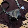 ORION Belt Bag by Siga Tribal – handmade black and gold leather belt bag with blue labradorite and long fringes.