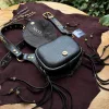 ORION Belt Bag – Black & Gold Leather Belt Bag with Blue Labradorite | Siga Tribal