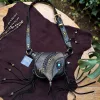 ORION Belt Bag – Black & Gold Leather Belt Bag with Blue Labradorite | Siga Tribal