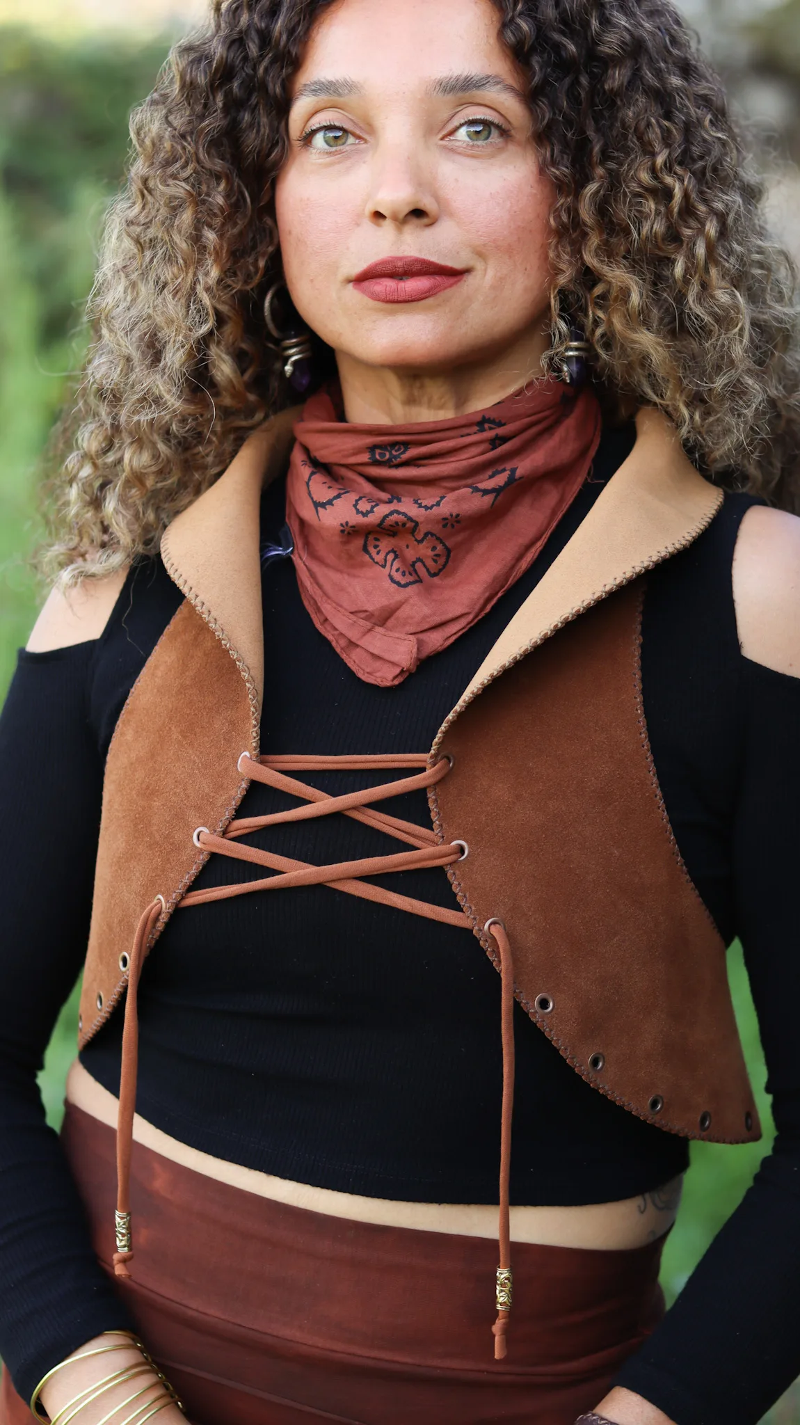 Handmade suede vest with natural agate gemstone centerpiece — Agate Magic Vest by SIGA