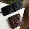 RUMA Wallet handmade brown leather wallet with snake-embossed texture and antique gold studs