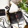 Snake embossed black leather shoulder bag by SIGA Tribal