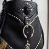One of a kind black leather shoulder bag SIGA Tribal