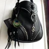 One of a kind black leather shoulder bag SIGA Tribal
