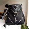 One of a kind black leather shoulder bag SIGA Tribal