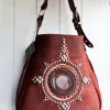 Handmade leather TALISMAN Bag with natural agate stone