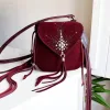 Mystic Wine suede leather fringe bag handmade by Siga Tribal