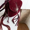Mystic Wine suede leather fringe bag handmade by Siga Tribal