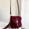 Mystic Wine suede leather fringe bag handmade by Siga Tribal