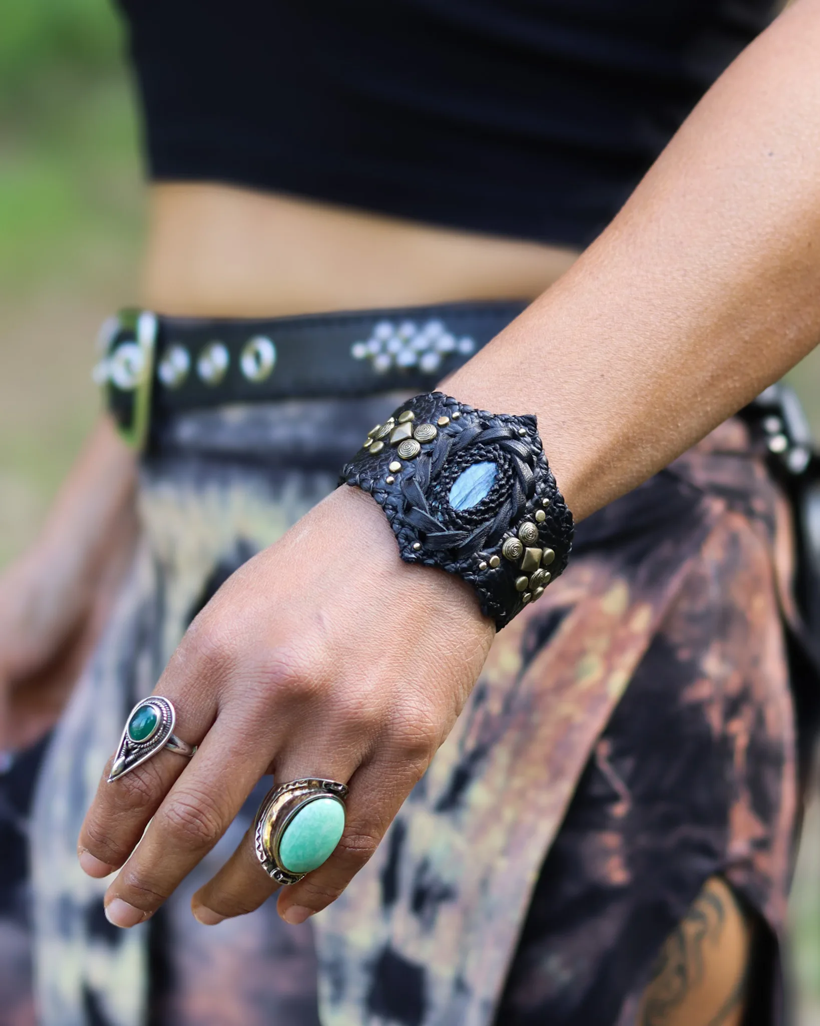 labradorite leather cuff bracelet siga tribal