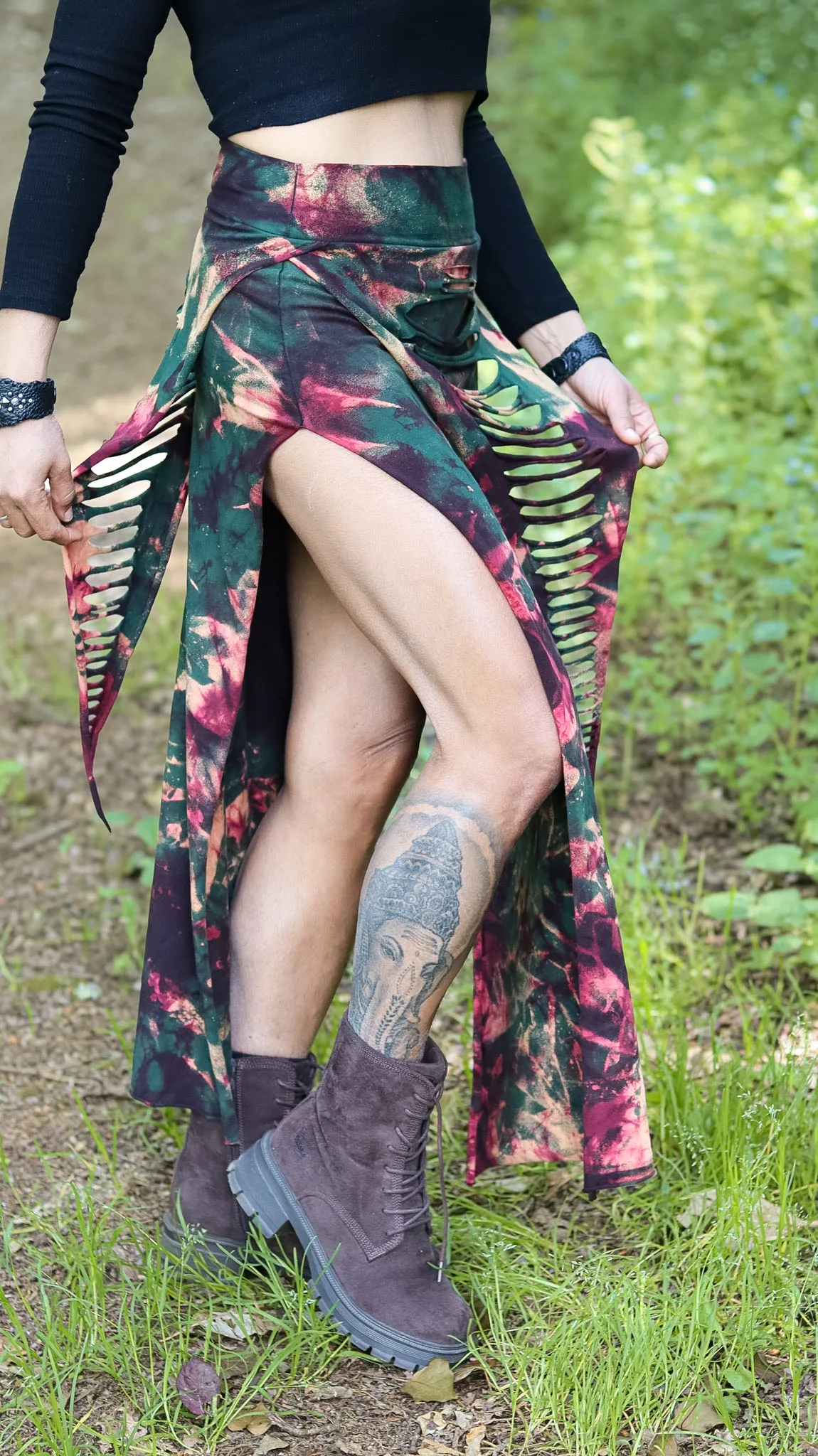 Flames maxi skirt tie dye earth tones SIGA Tribal